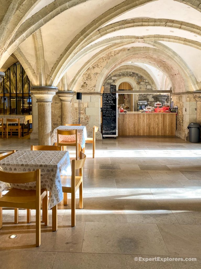 Crypt cafe ordering counter, Rochester Cathedral, Kent, England